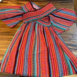 FLYING TOMATO MULTICOLORED LINED DRESS SMALL NWT STRETCH CRISSCROSSED BODICE